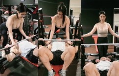 【大发娱乐】撐不住！巨乳健身教練幫學員扶槓　上上下下的畫面太超過