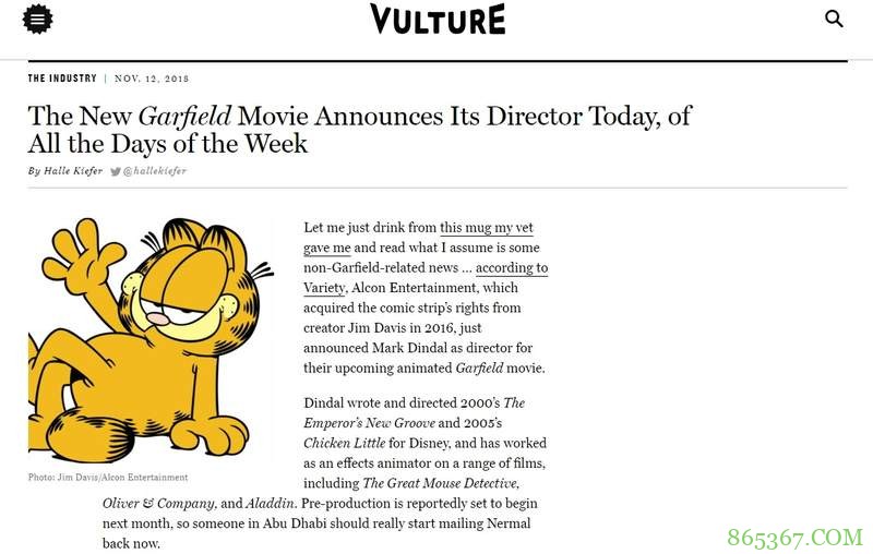 《加菲猫》将拍全新动画电影 世界上最红胖橘猫要回归发