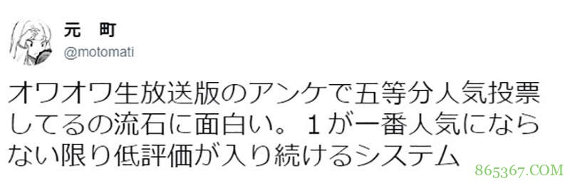 《五等分的新娘》评价低 节目问卷被误码为人气投票