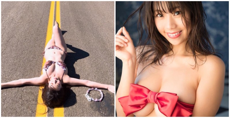 我也想撲倒在雙黃線上！H奶寫真女星「鈴木ふみ奈」解放巨乳美尻的公路旅行！